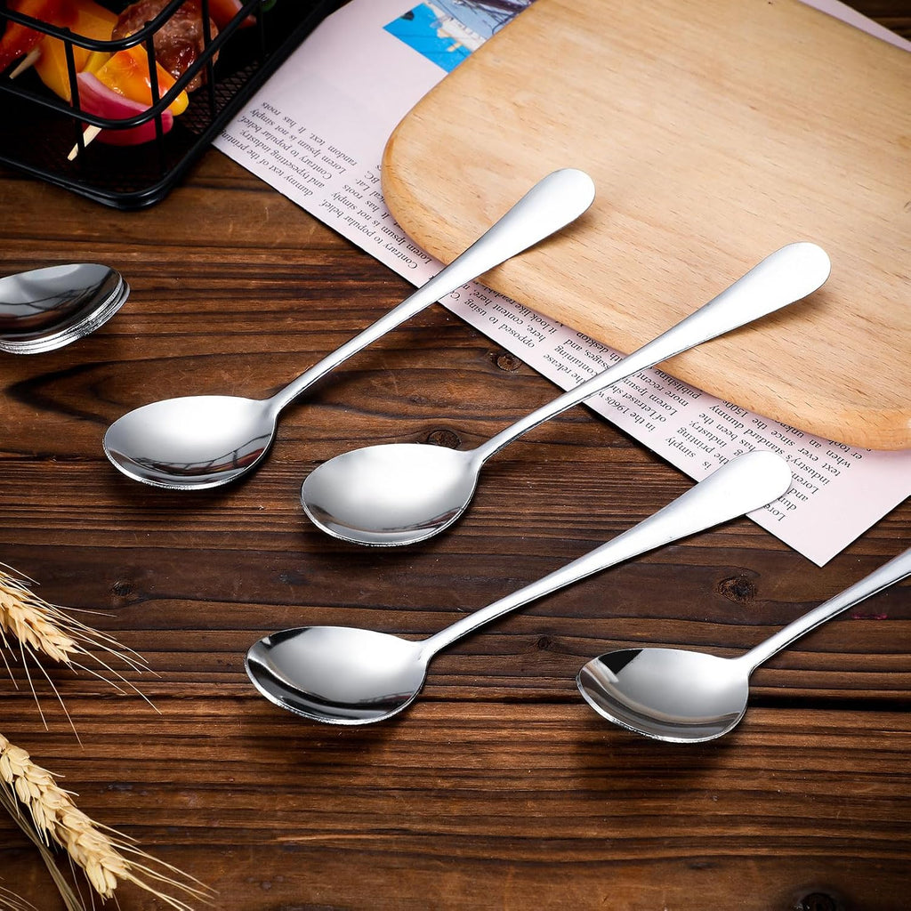 Nuogo 100 Pieces Soup Spoons Set Stainless Steel Spoons Silverware Dessert Dinnerware Bulk Metal Dinner Dinnerware Mirror Polished Tablespoon for Home Restaurant Kitchen Dishwasher Safe