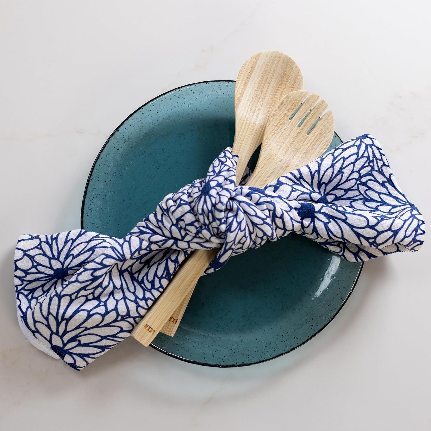 LEXA Bamboo Salad Utensil Set  12 Inch – Handmade Eco-Friendly Serving Spoon & Fork  Natural Bamboo  Durable & Unique  Perfect for Salads  Fruits & Entertaining
