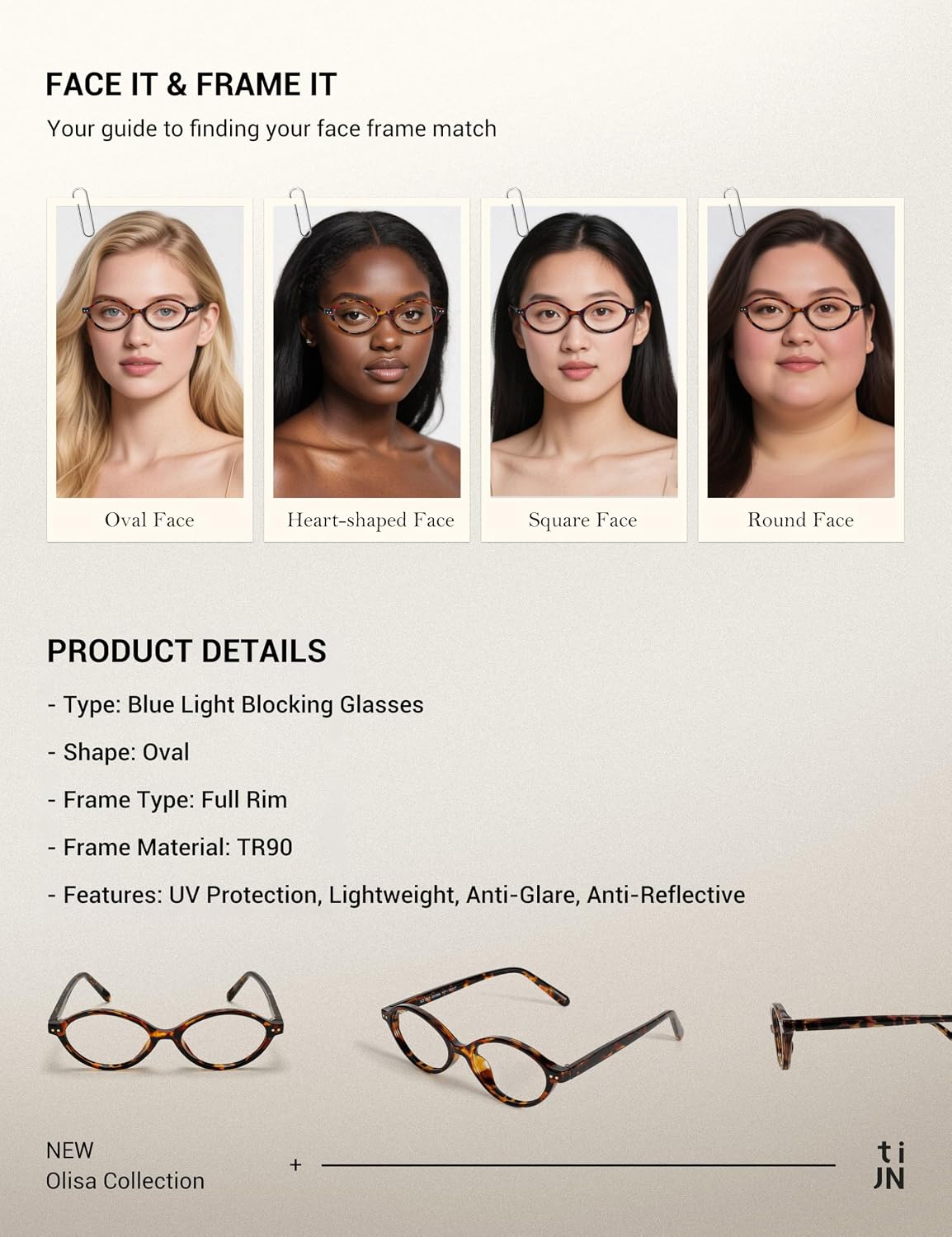 TIJN Olisa Blue Light Blocking Glasses for Women Men Oval Glasses Frame Bluelight Glasses for Gaming/Computer/Screen