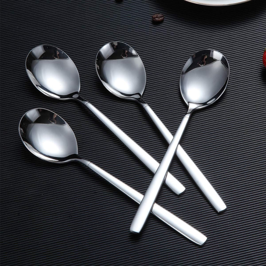 Berglander Dinner Spoon of 12  Stainless Steel Soup Spoons Silverware  Shiny Modern Soup Spoon Table Spoons Set Dishwasher Safe