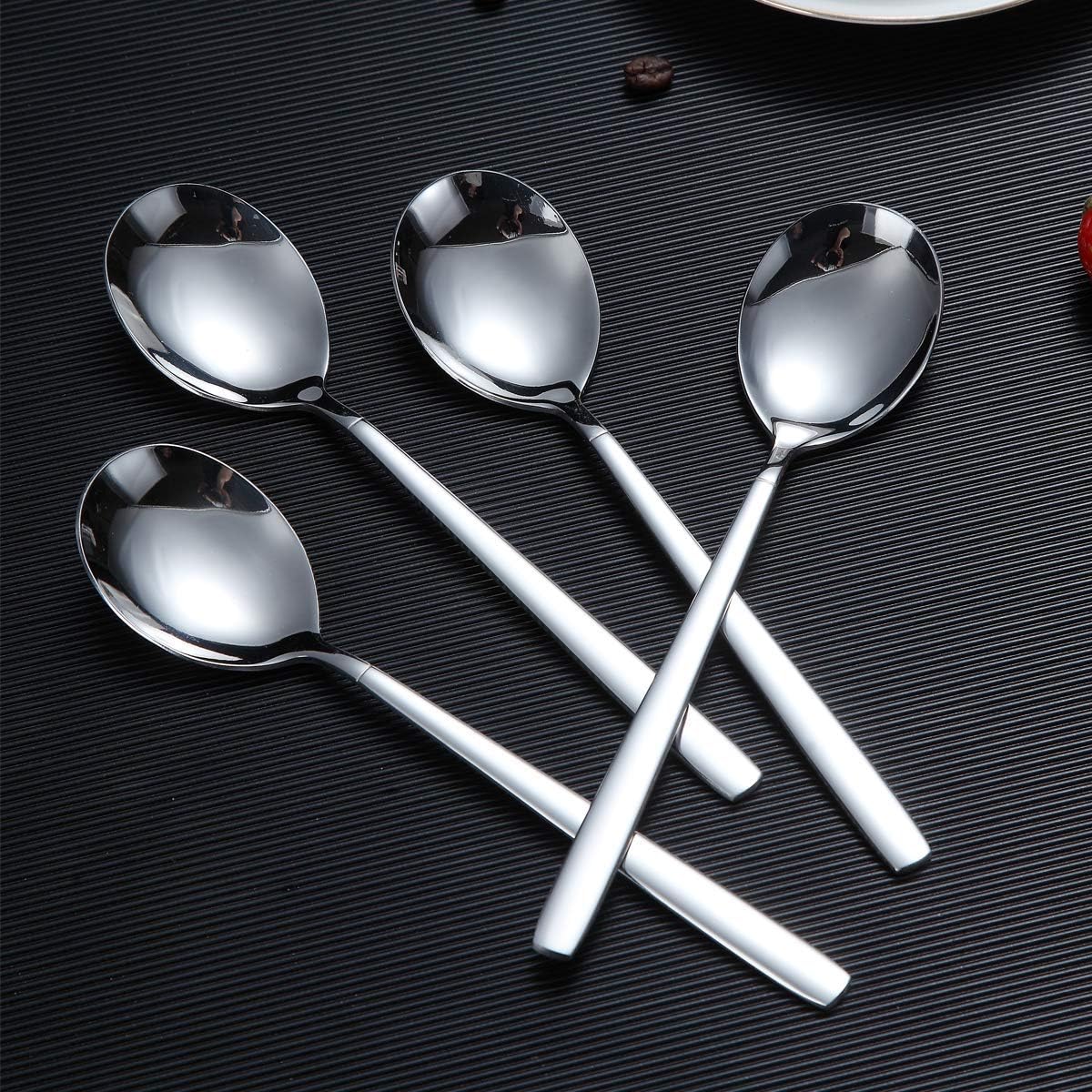 Berglander Dinner Spoon of 12  Stainless Steel Soup Spoons Silverware  Shiny Modern Soup Spoon Table Spoons Set Dishwasher Safe
