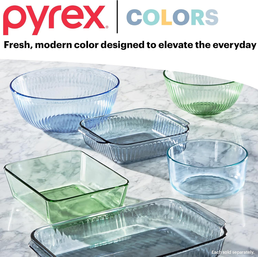 Pyrex Colors Tinted (3-Pack  Full Set) Sculpted Tinted Glass Mixing Bowls With Lids  Nesting Space Saving Set of Bowls For Prepping and Baking  1.3QT  2.3QT & 4.5Q