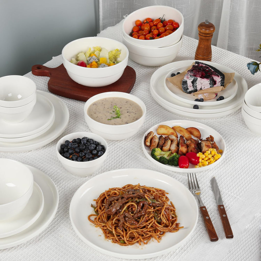 HAPPY KIT Large Serving Bowls 7 Inch 40 Ounces Soup Bowls White Ceramic Salad Bowl Set of 3 for Kitchen Pasta Bowls  Pho  Noodle  Cereal - Dishwasher & Microwave Safe
