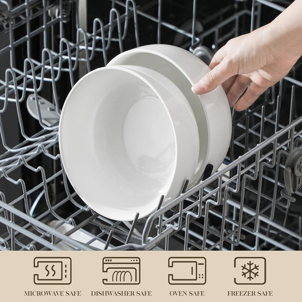 MALACASA Salad Bowls Set  44 OZ (7") Large Soup Bowls Cereal Bowl for Kitchen  White Ceramic Bowls Set of 2  Dishwasher & Microwave Safe Series REGULAR