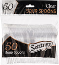 [50 Count] Settings Plastic Clear Soup Spoons  Heavyweight Disposable Cutlery  Great For Home  Office  School  Party  Picnics  Restaurant  Take-out Fast Food  Outdoor Events  Or Every Day Use  1 Bag