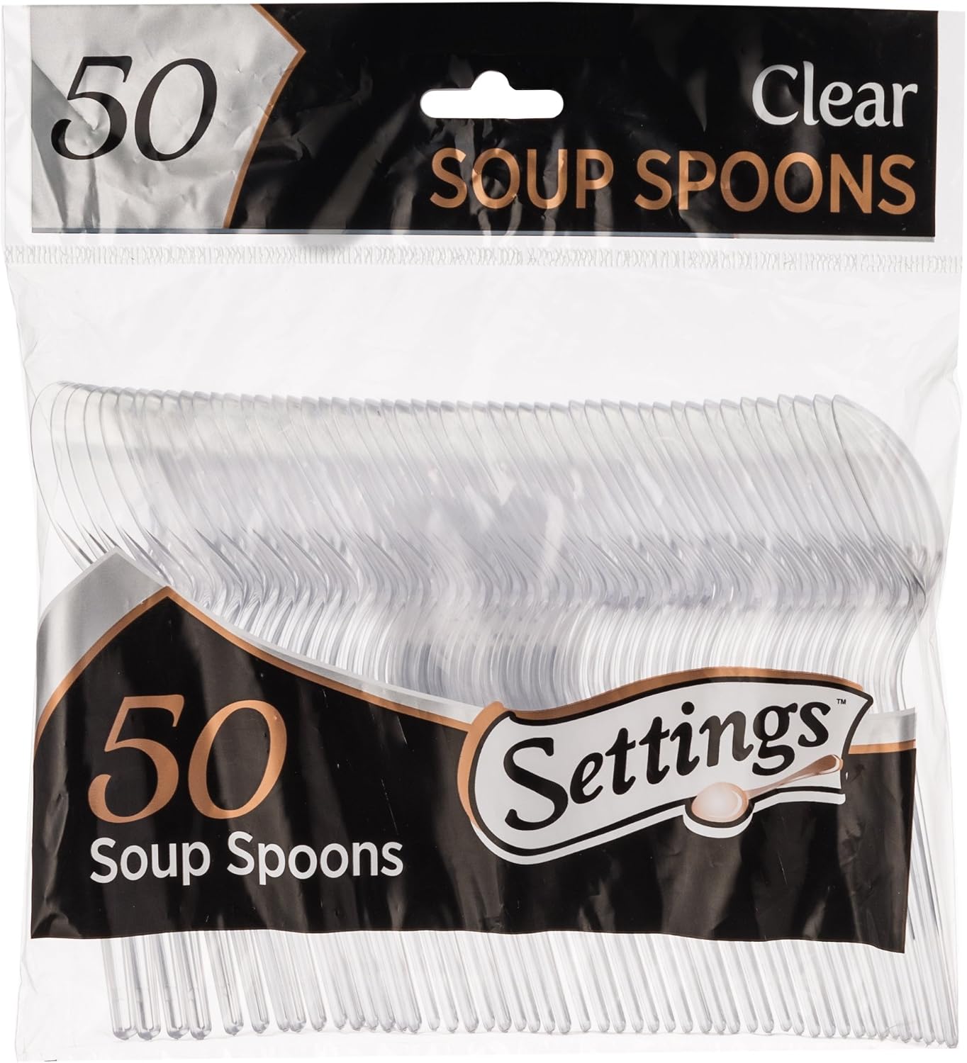 [50 Count] Settings Plastic Clear Soup Spoons  Heavyweight Disposable Cutlery  Great For Home  Office  School  Party  Picnics  Restaurant  Take-out Fast Food  Outdoor Events  Or Every Day Use  1 Bag