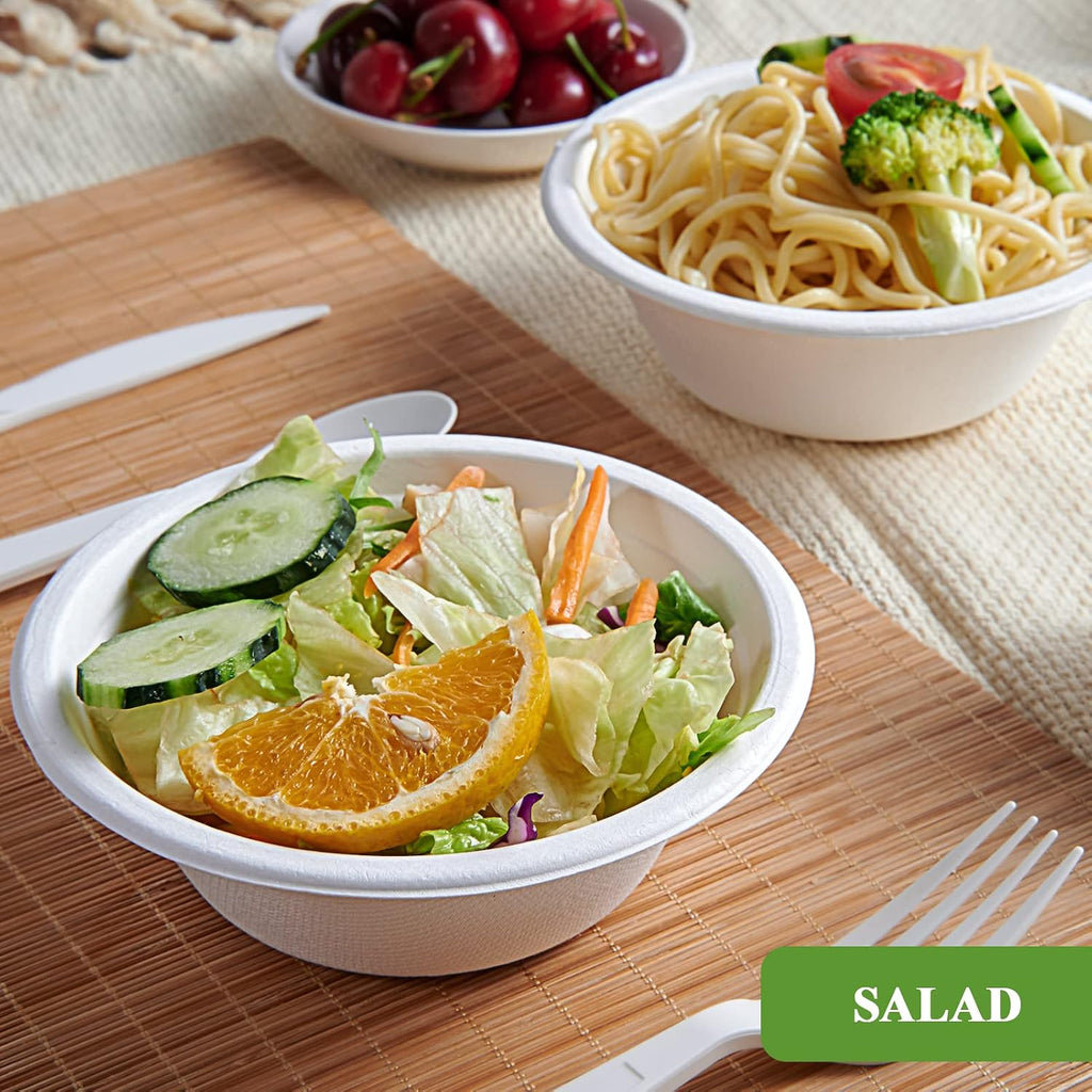 Vplus 200 Pack 12 OZ Paper Bowls  Disposable Compostable Bowls Bulk  Eco-friendly Bagasse Bowls  Heavy-duty Bowls Perfect for Milk Cereals  Snacks  Salads