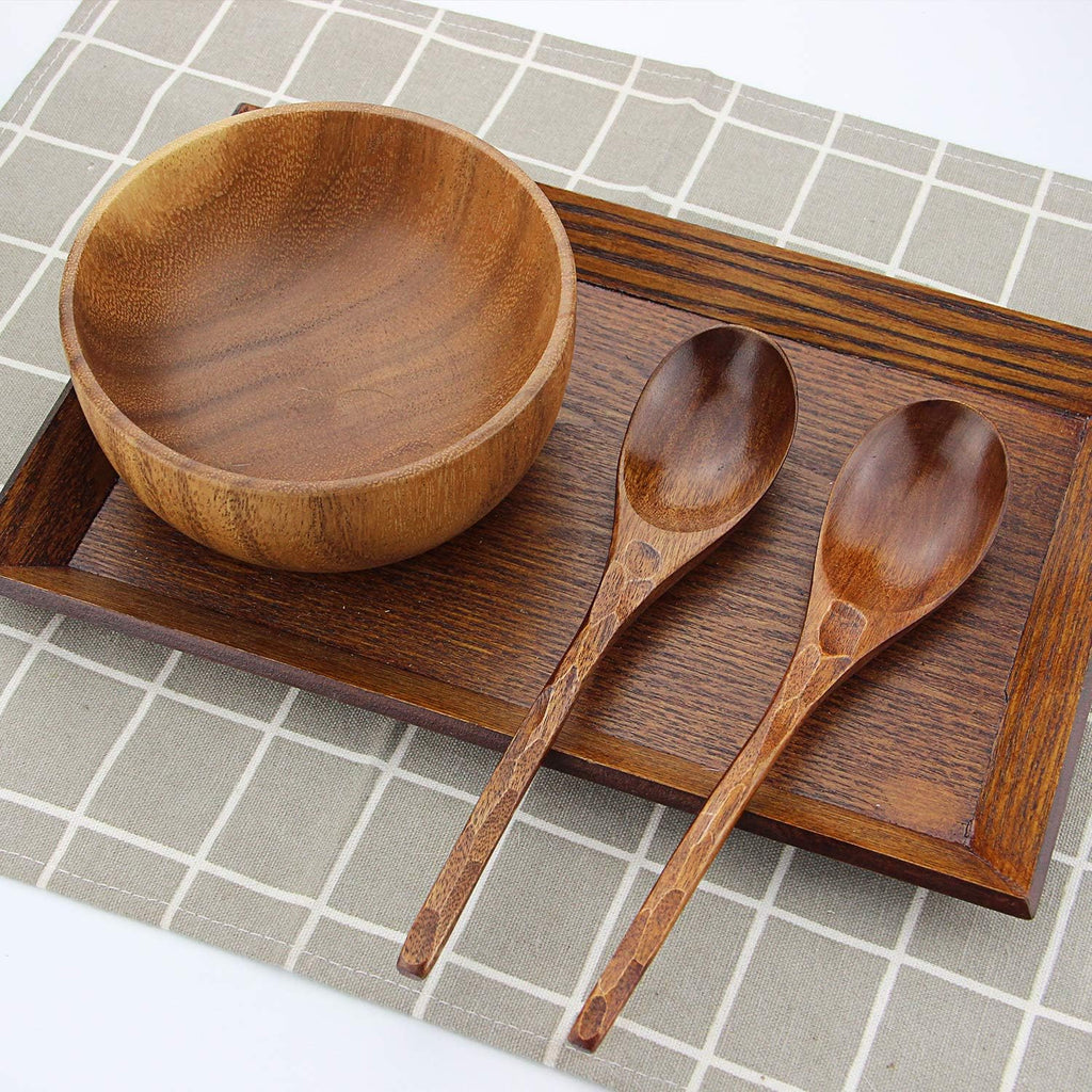 Soup Spoons AOOSY Wooden Soup Spoons  6 Pieces 7.84 inches Japanese Ramen Spoon Round Nanmu Wood Long Handle Rice Dessert Cooking Tasting Dinner Table Spoon for Kitchen Restaurant