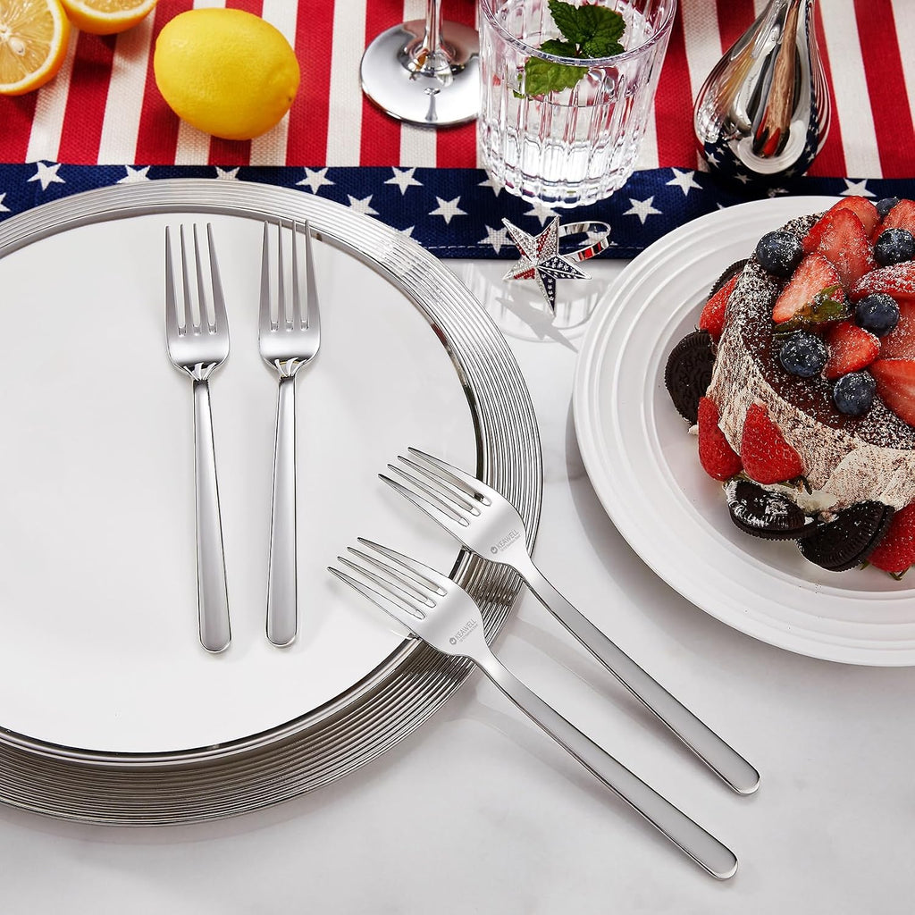KEAWELL Premium Lucent 4-Piece 7.3 inch Forks Silverware – Mirror Polished 18/10 Stainless Steel with Modern Handle and Dishwasher Safe for Formal Meals and Gifting (4  Salad Forks)