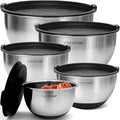Priority Chef Premium Mixing Bowls With Lids Set  Airtight Lids  Thicker Stainless Steel  Non-Slip Base  5 Nesting Steel Bowls for Kitchen  Large Prep Metal Bowl Set 1.5/2/3/4/5 Qt  Black
