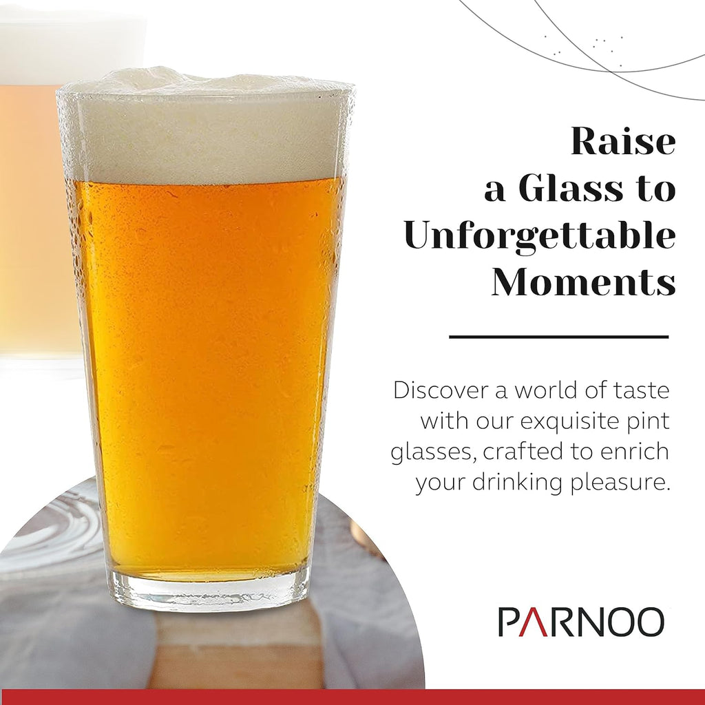 Pint Glasses Set of 6 - 16 oz Drinking Glasses Made for Cold Beverages - 16 oz Mixing Glass & Highball Set of 6 for Homes  Pubs & More - Freezer & Dishwasher-Friendly Cocktail Glasses  PARNOO