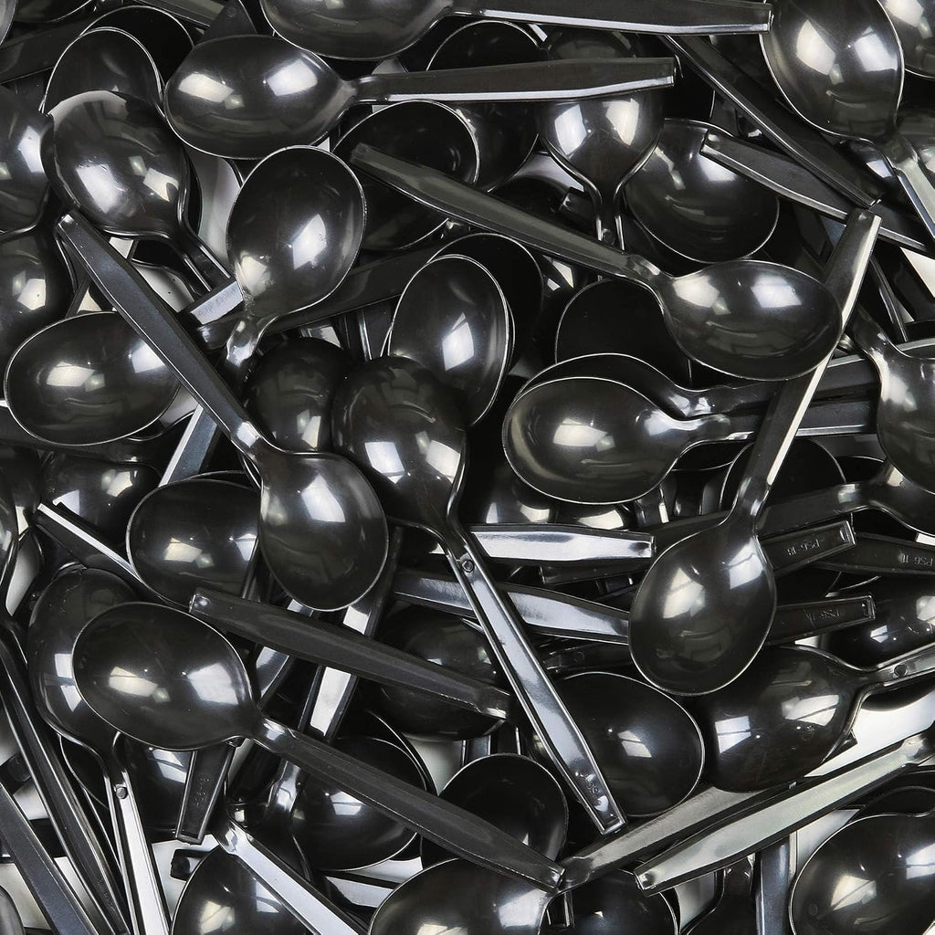 HeavyWeight Disposable Plastic Cutlery (Soup Spoons - Black  100)