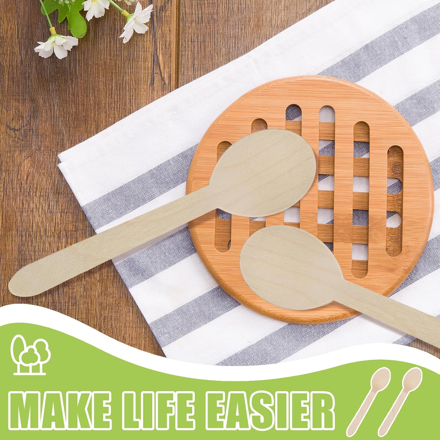 Disposable Wooden Spoons Wood Soup Spoons  6" Wooden Cutlery Spoon 100 Count Disposable Spoons Compostable Utensils for Hot Soup Milk Shake Salad