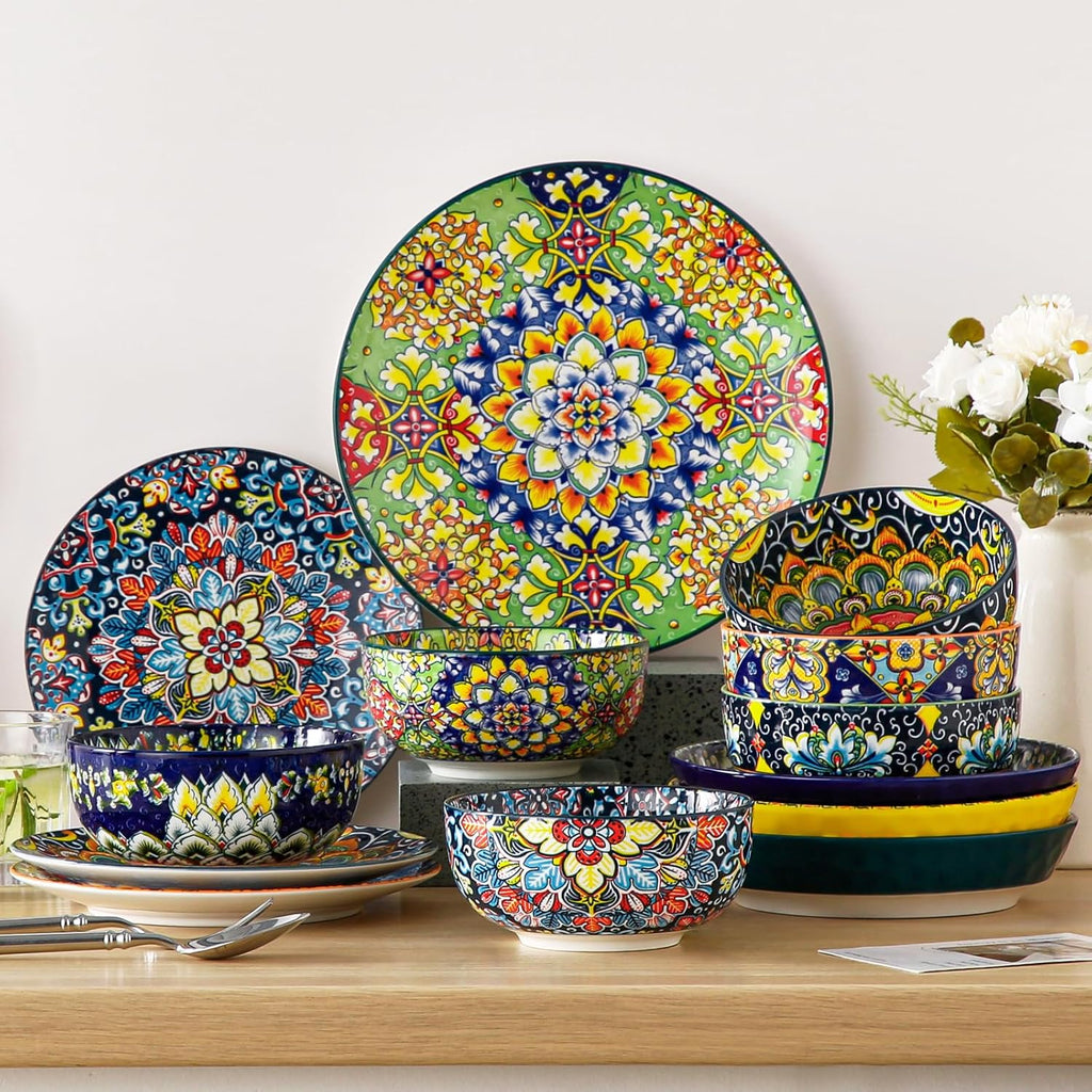 vancasso Cereal Bowls Set of 6  Bohemian Ceramic Soup Bowls  28 oz Colorful Bowls Set for Kitchen  Dishwasher & Microwave Safe for Salad  Pasta  Rice  Oatmeal  Fruit