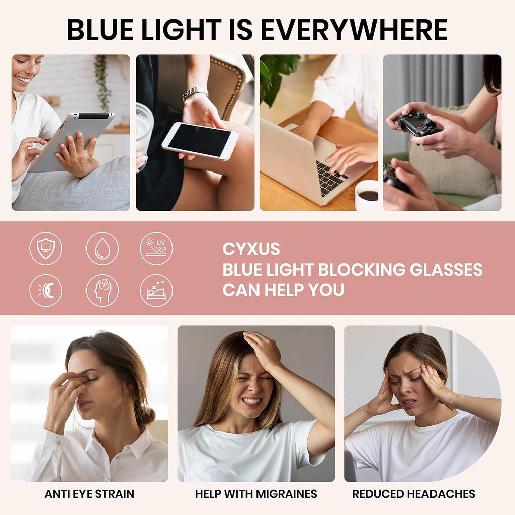 Cyxus Blue Light Glasses for Woman  Reduce Eye Strain Ideal for Office Working  Studying Ultra-Light TR90 for All-Day Comfort
