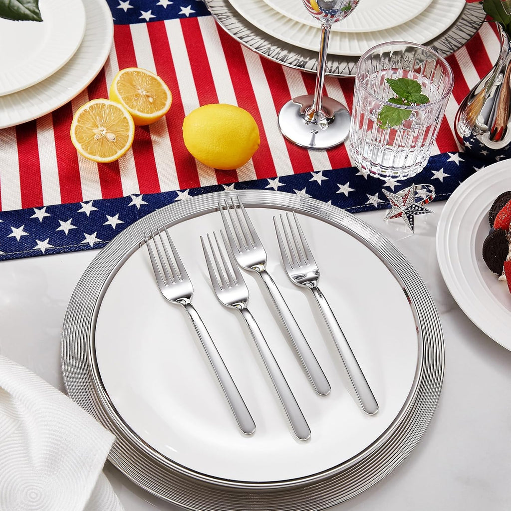 KEAWELL Premium Lucent 4-Piece 7.3 inch Forks Silverware – Mirror Polished 18/10 Stainless Steel with Modern Handle and Dishwasher Safe for Formal Meals and Gifting (4  Salad Forks)