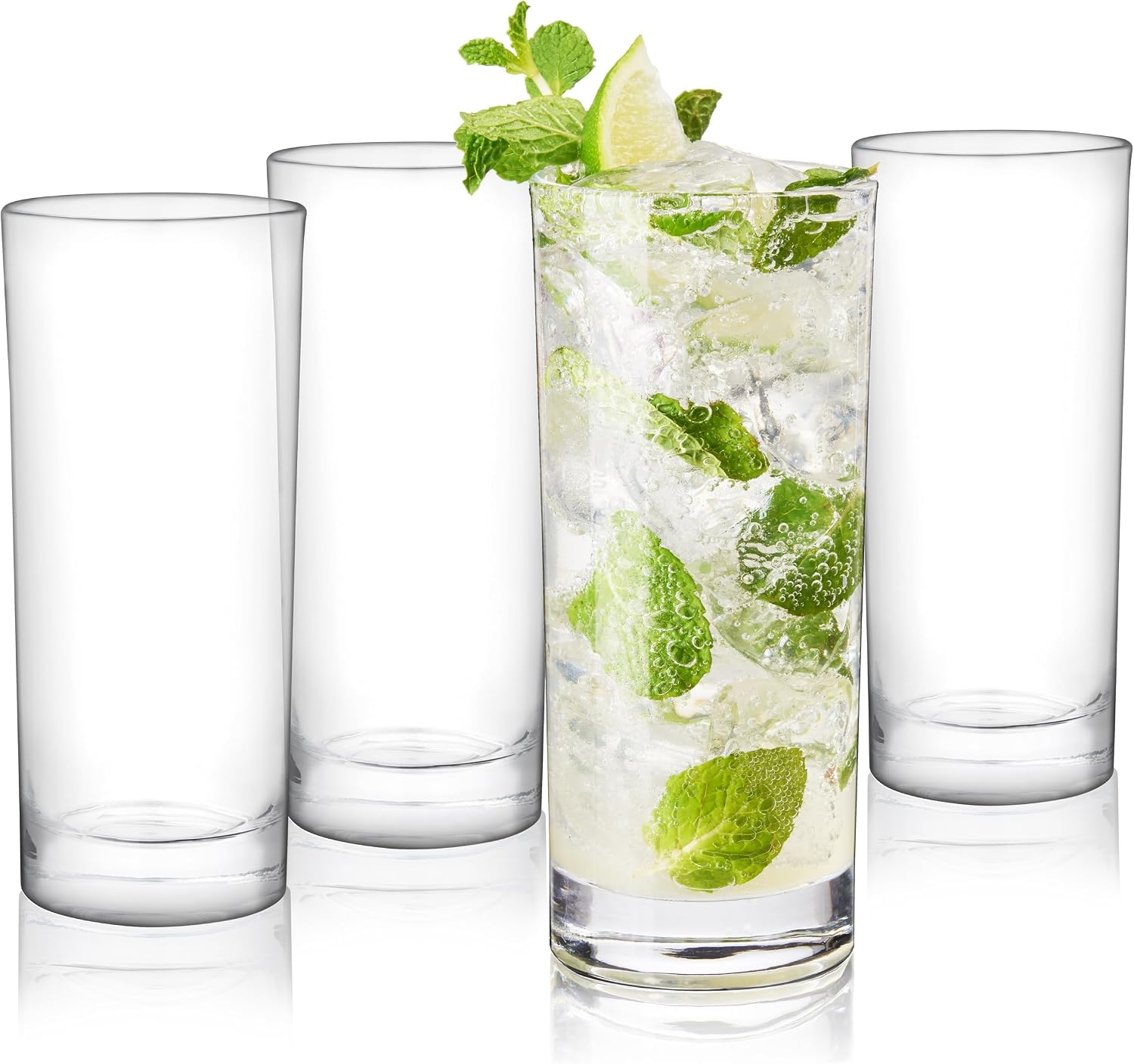 True Highball Glasses  Tall Glass Tumbler for Cocktails  Mojito Iced Tea Juices  Soda Water Drinking Cups  Kitchen Glassware  Home Bar  11 oz Set of 4