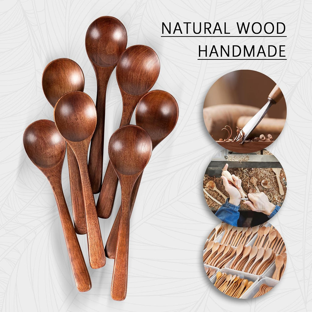 7 PCS Wooden Spoons for Eating  7 inch Wooden Honey Spoons for Tea  Wood Teaspoons for Stirring Coffee  Hard Wood Table Spoon for Cooking  Small Serving Spoon for Soup  Desserts & Cereal
