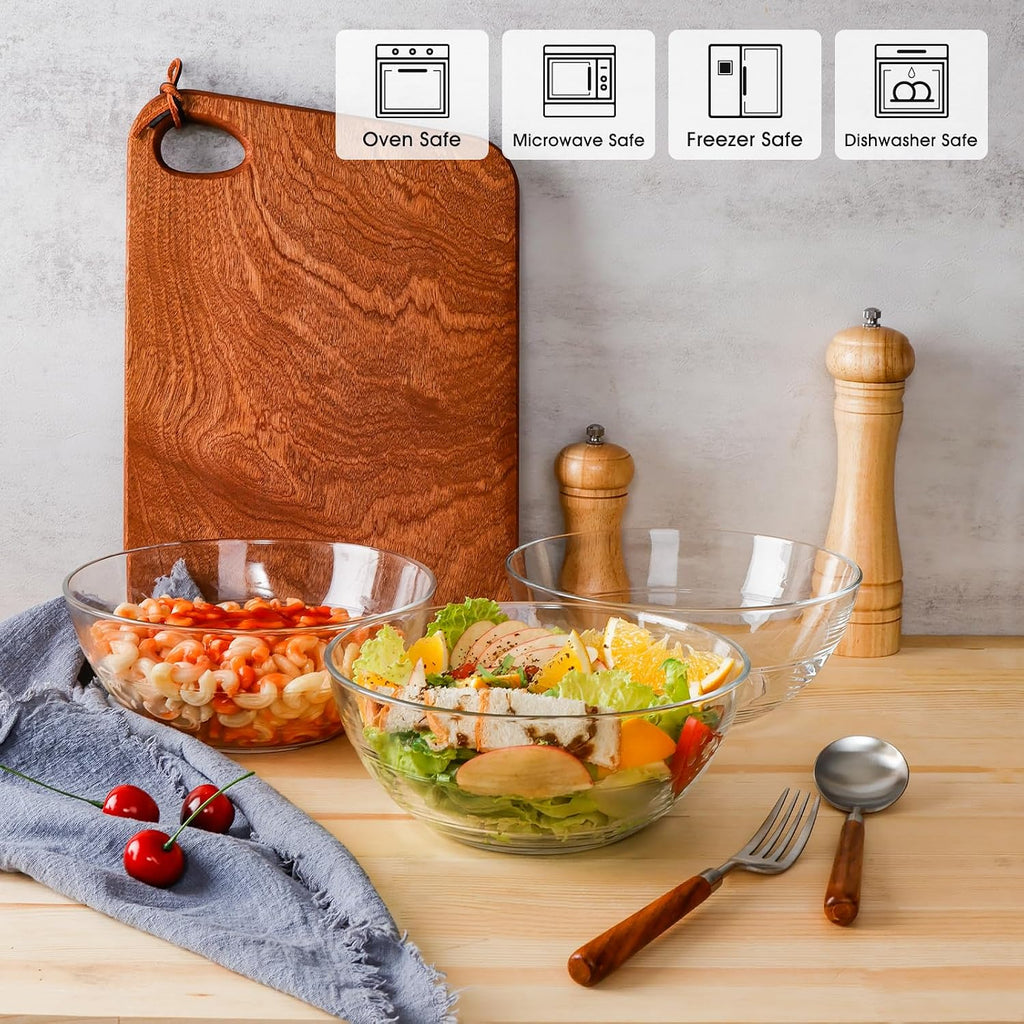 NUTRIUPS 3 Pack Clear Glass Soup Bowl  8 inch Serving Bowl  Tempered Glass Microwave and Oven Safe