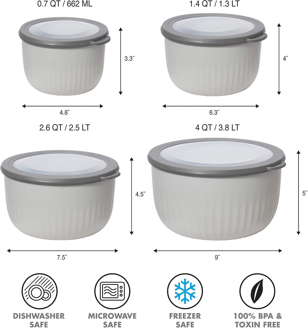 Oggi Prep  Store & Serve Plastic Bowl w/See-Thru Lid- Dishwasher  Microwave & Freezer Safe  (4 qt) Lt Gray w/Dk Gray Lid