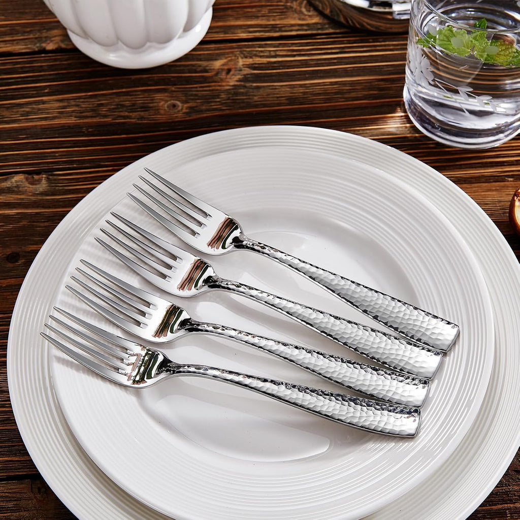 KEAWELL Premium 4-Piece 7.6" Louis Hammered Salad Fork Set  18/10 Stainless Steel  Squared Edge with Smooth Rounded Edges for Comfort  Dishwasher Safe (4  7.6" Salad Fork)