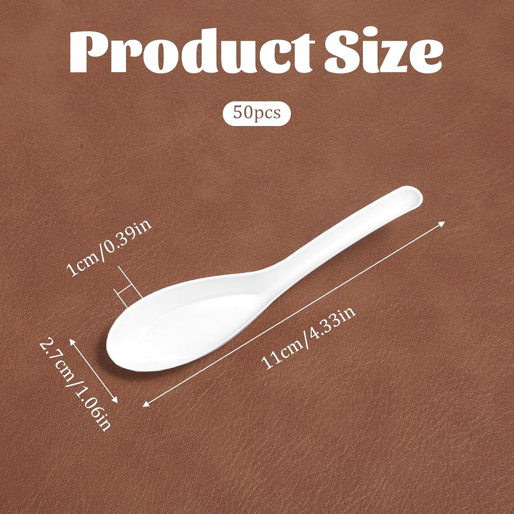 Disposable White Plastic Spoons  50 Pack Asian Soup Spoons White Flat Bottom Plastic Spoon