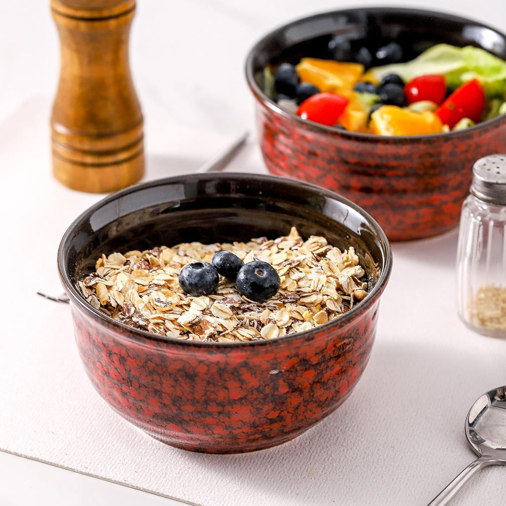 MEKY 20OZ Soup Bowls  Ceramic Cereal Bowls Set of 6  Perfect for Oatmeal Desserts Salads Rice Pasta Breakfast Stackable Serving Bowls for Daily Meals Party Gifting  Microwave & Dishwasher Safe  Red
