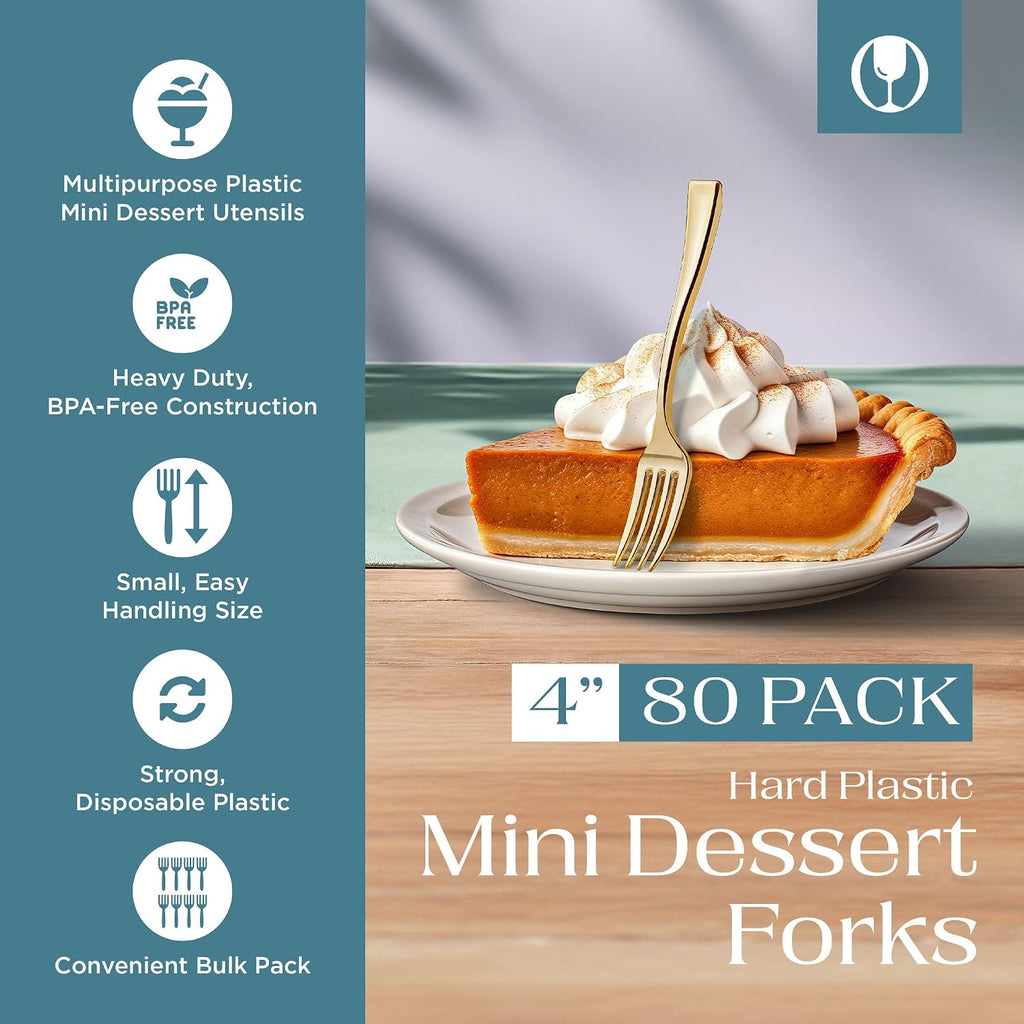Posh Setting - Plastic Mini Forks  Gold Mini Forks  Gold Plastic Mini Dessert Forks  Disposable Tiny Gold Forks  4 inch Gold Plastic Forks  Taster Forks  Small Forks  Appetizer Forks (80 Pack)