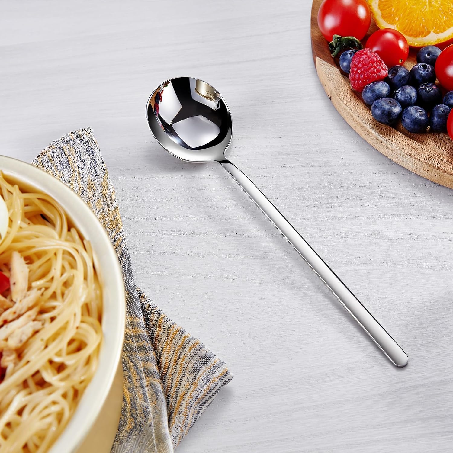 KEAWELL Premium Korean Soup Spoons with Long Handles  Set of 4  18/10 Stainless Steel  Dishwasher Safe (Plain)