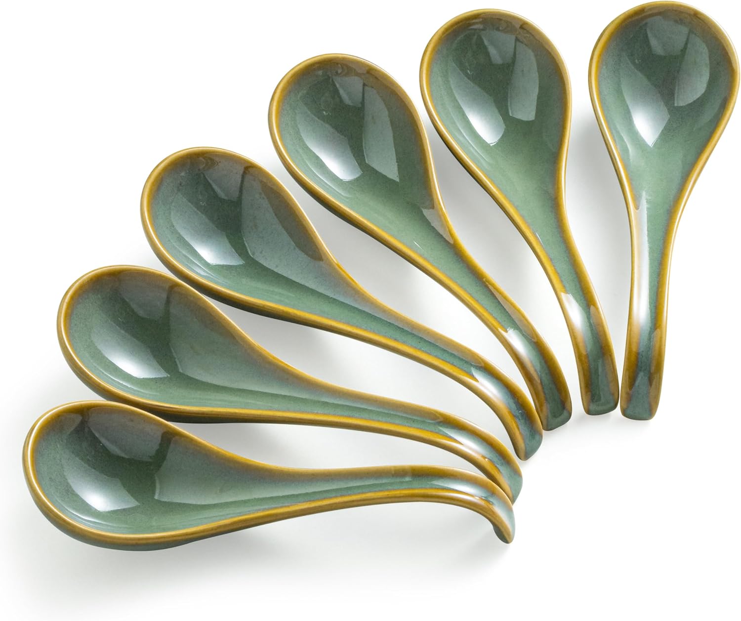Gomakren Soup Spoons Set of 6  Asian Soup Spoons 6.5 Inch Ramen Spoons  Christmas Ceramic Chinese Spoon Set for Soup  Cereal  Pho  Noodles  Dumpling  Miso  Wonton  Dishwasher Safe  Blue-Green