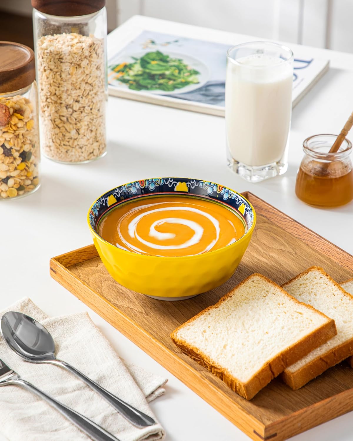 vancasso 26oz Cereal Bowls Set of 6  Boho Ceramic Soup Bowls with Colorful Bohemian Pattern  Microwave & Dishwasher Safe Serving Bowls for Salad  Oatmeal  Pasta  KRVI Series