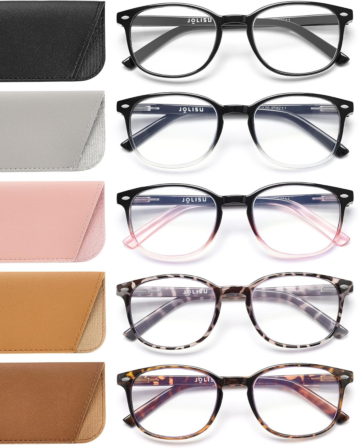 5 Pack Reading Glasses For Women  Blue Light Blocking Computer Reader Spring Hinge Eyeglasses