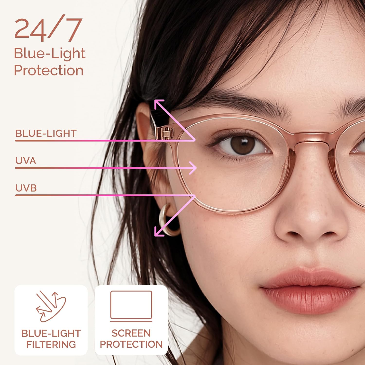 miyya Blue Light Blocking Glasses Women  Fashion Round Transparent Anti Blue Light Glasses with Anti Eyestrain & UV Glare