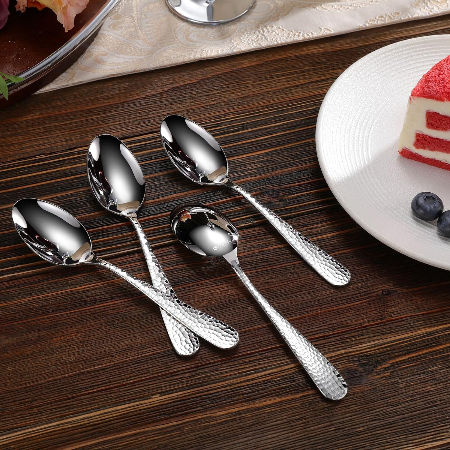 KEAWELL Premium 4-Piece Louise Hammered Spoons Set  18/10 Stainless Steel  Set of 4  Fine Spoon Set with Round Edge  Dishwasher Safe (6.4" Teaspoons)