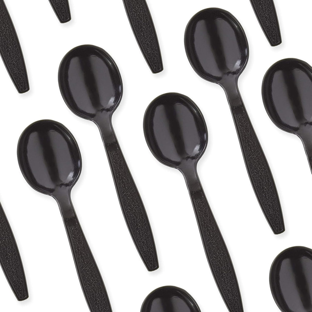 Extra Sturdy  Pro-Grade Plastic Soup Spoons 50 CT. Black  Heavy Duty Recyclable Utensils for Soups  Stews  Chili and Gumbo. Heavyweight Round Spoon is Perfect for Restaurants  Diners and Catering