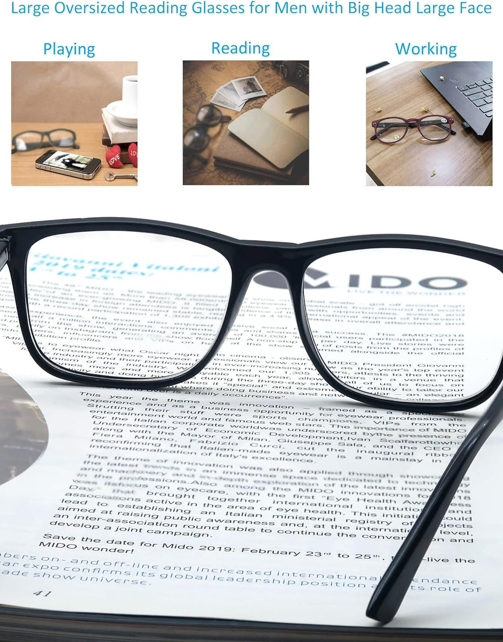 Large Reading Glasses Mens Oversized Wide Readers +1.50 Lightweight Square Magnifying Cheaters Glasses for Men W/Big Head 4 Pack