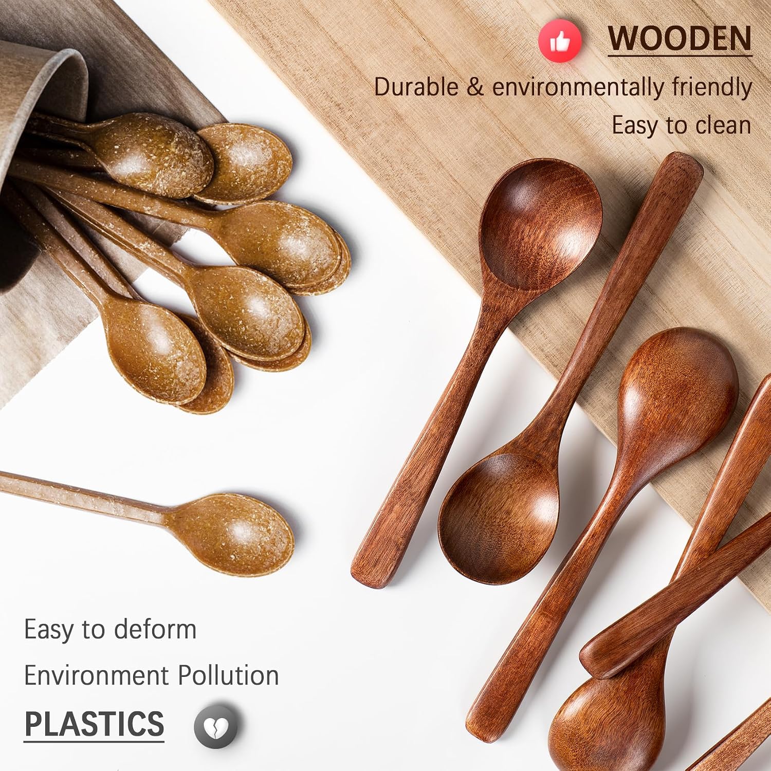 7 PCS Wooden Spoons for Eating  7 inch Wooden Honey Spoons for Tea  Wood Teaspoons for Stirring Coffee  Hard Wood Table Spoon for Cooking  Small Serving Spoon for Soup  Desserts & Cereal