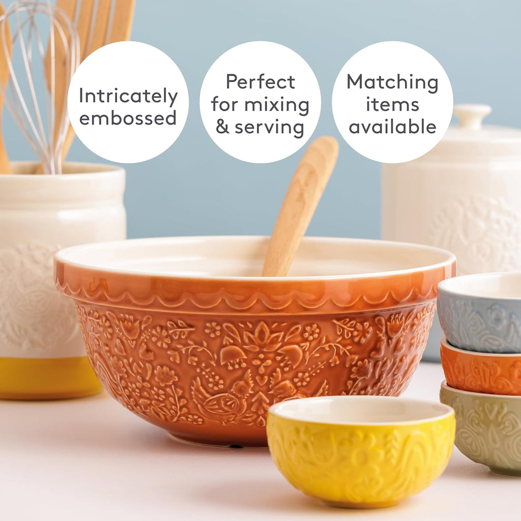 Mason Cash Home to Roost Mixing Bowl | 24cm Earthenware Bowl with Embossed Hen & Cockerel Design | Classic Bakeware for Dough  Pastry & Cake Mixing | Dishwasher & Freezer Safe