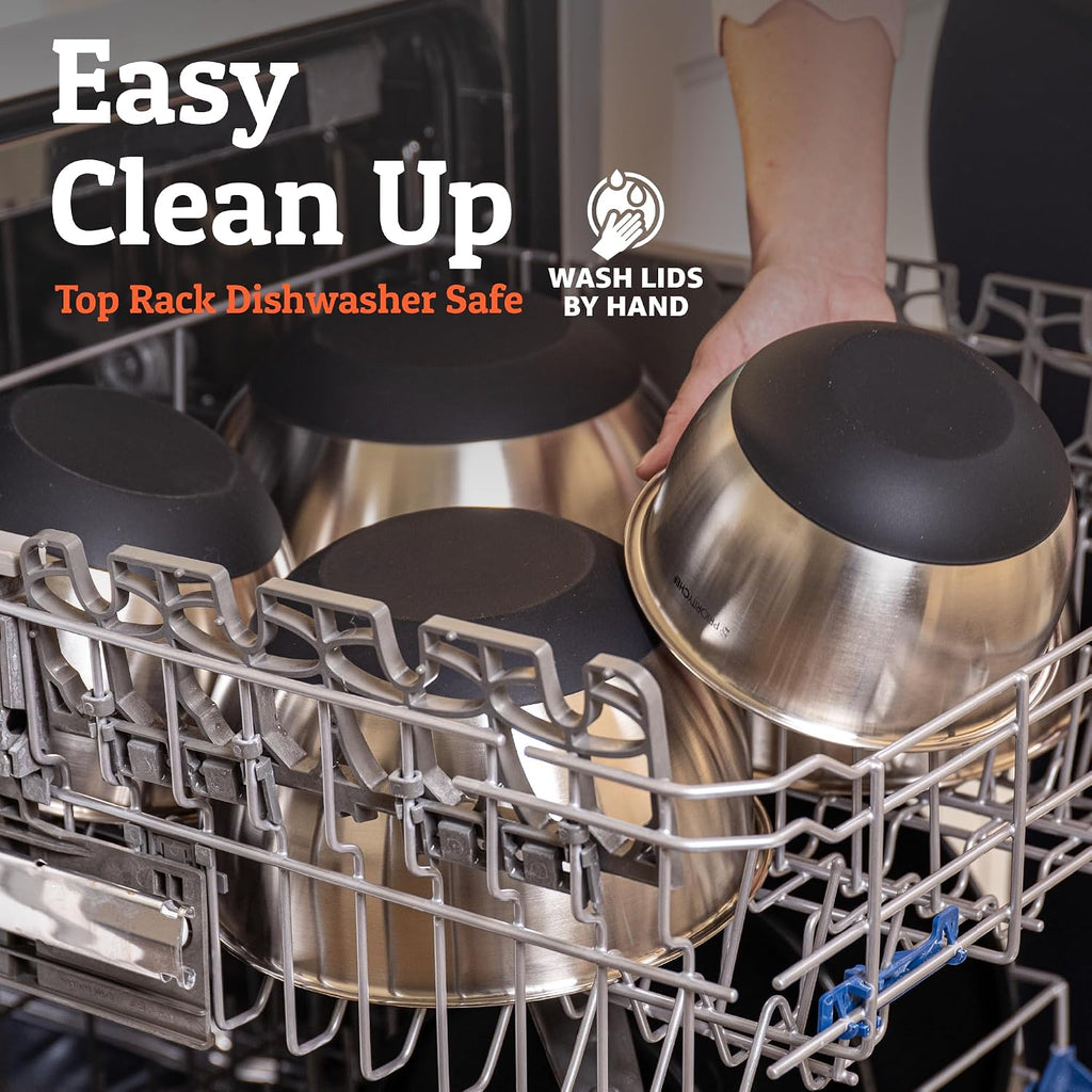 Priority Chef Premium Mixing Bowls With Lids Set  Airtight Lids  Thicker Stainless Steel  Non-Slip Base  5 Nesting Steel Bowls for Kitchen  Large Prep Metal Bowl Set 1.5/2/3/4/5 Qt  Black