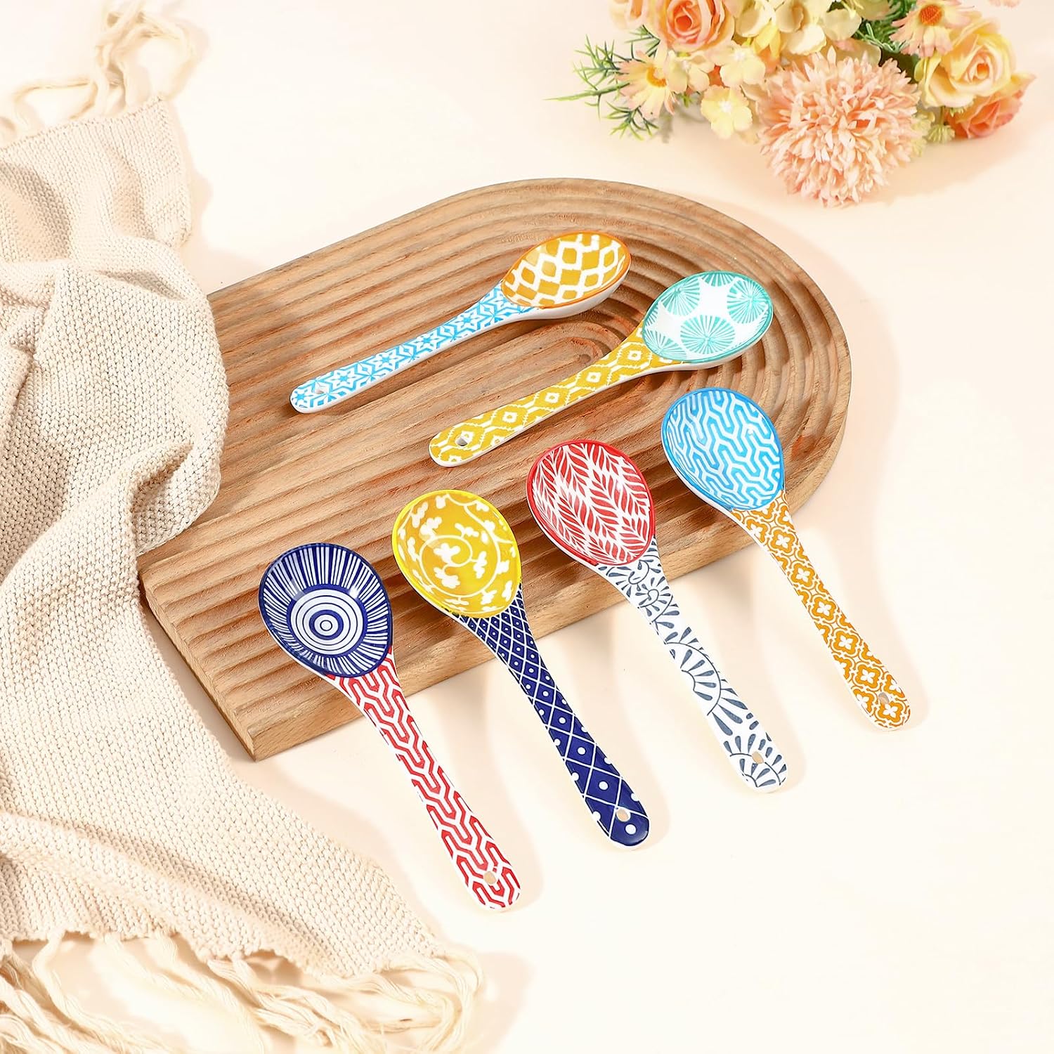 Selamica Ceramic Soup Spoons  6.2 Inch Small Serving Spoons for Cereal  Yogurt  Dips  Ice Cream  Spoon Set of 6  Dishwasher & Microwave Safe  Assorted Colors