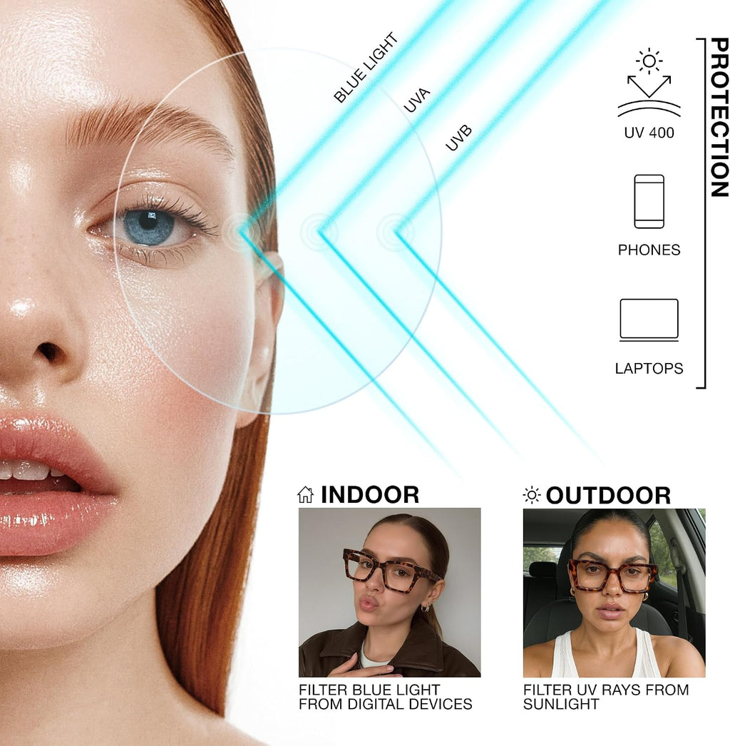 livho Oversized Blue Light Blocking Glasses for Woman and Men - Rectangle Fashion Glasses for Computer  Chic Preppy Frame