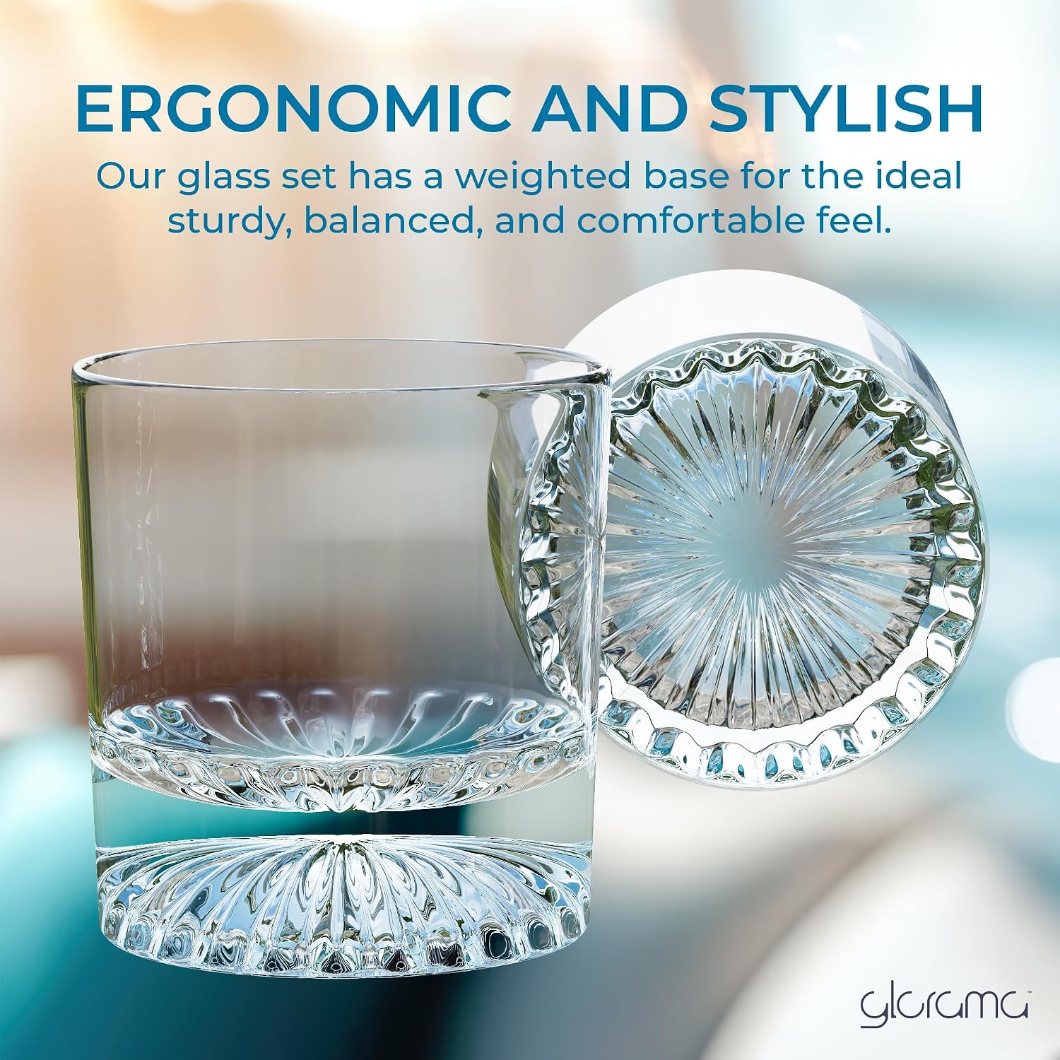 GLORAMA Premium Old Fashioned Whiskey Glasses with Heavy Bottom – Vintage Bar Drinkware for a Cocktail  Bourbon  or Scotch – Durable Crystal Rocks Glass – Set of 4  10 oz