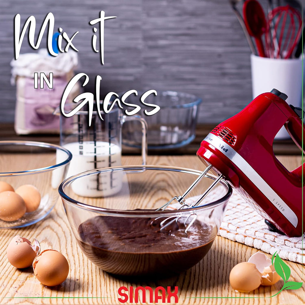 SIMAX 2.6 Quart Glass Mixing Bowl  Large Microwave & Oven Safe Bowl  Borosilicate Serving Bowl for Kitchen  Cooking  Baking  Salad - Clear