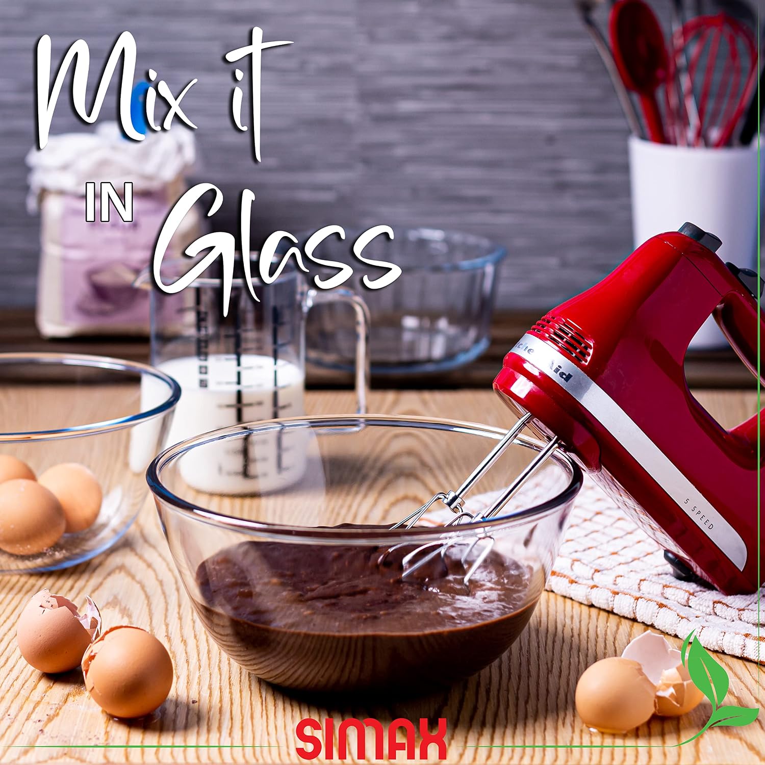 SIMAX 2.6 Quart Glass Mixing Bowl  Large Microwave & Oven Safe Bowl  Borosilicate Serving Bowl for Kitchen  Cooking  Baking  Salad - Clear