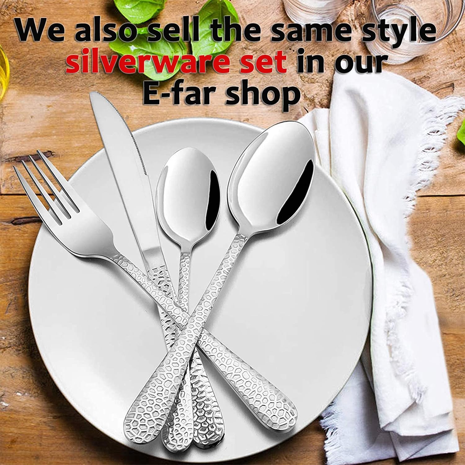 Hammered Salad Forks Set of 6  E-far Stainless Steel Appetizer Dessert Forks  Silverware Flatware Small Forks  Mirror Finish  Dishwasher Safe - 6.7 Inches
