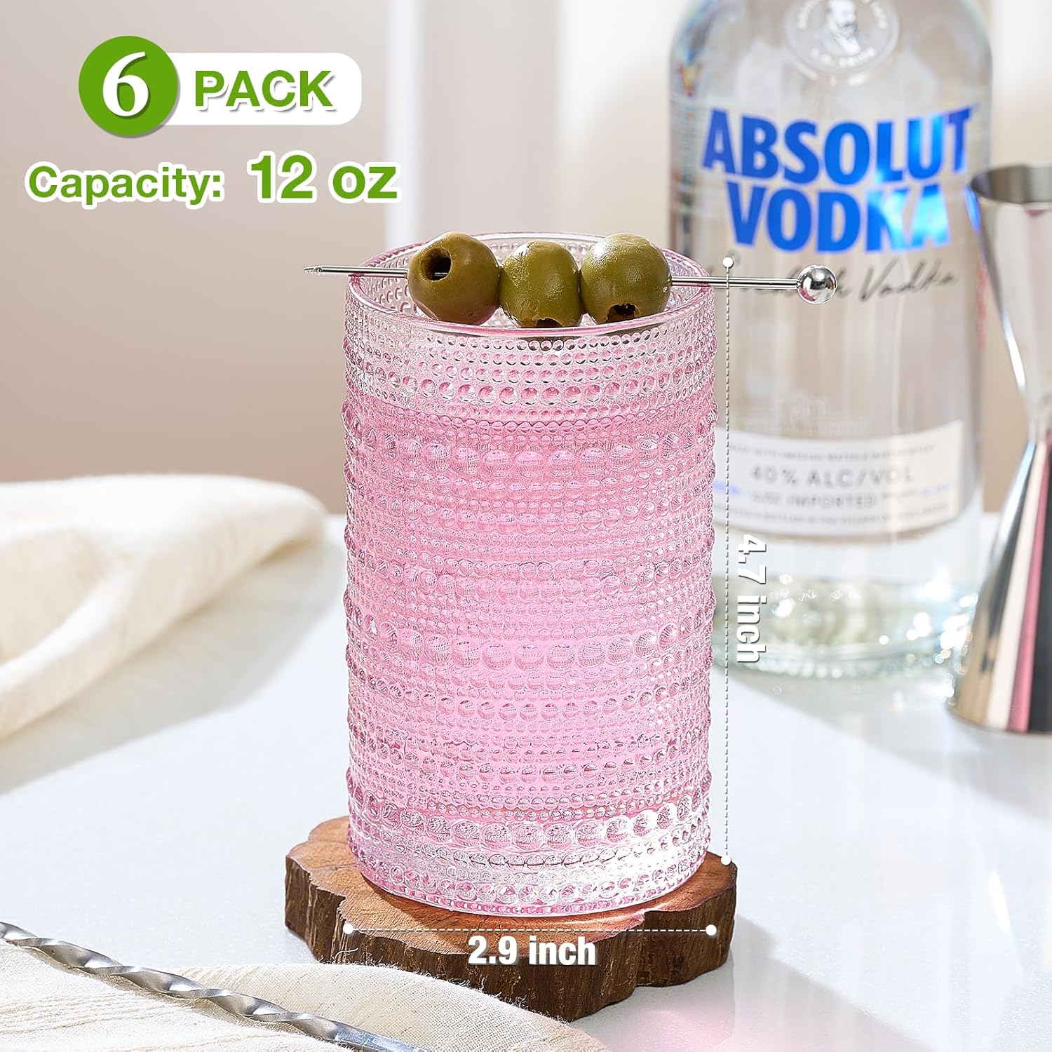 Mfacoy Colored Hobnail Drinking Glasses Set of 6  12oz Vintage Kitchen Glassware  Embossed Beaded Glass Cups  Water Glasses  Beaded Colorful Water Tumbler for Cocktail  Juice and Various Mixed Drinks