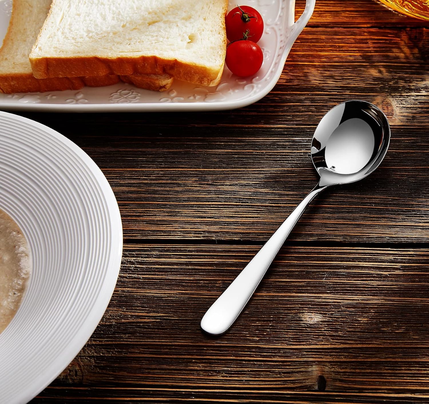 KEAWELL Premium 7" Louise Soup Spoons  18/10 Stainless Steel  Dishwasher Safe (4)