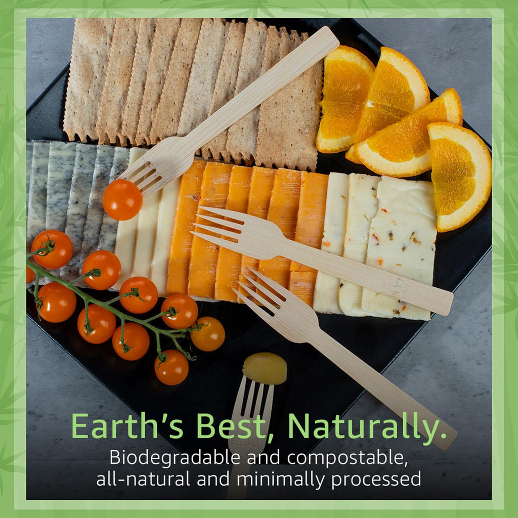 100% Bamboo Forks Set - High End Disposable Cutlery (100 Biodegradable Forks) | Reusable or Disposable Bamboo Utensils | Compostable FSC Certified Flatware for Weddings  Camping  Parties