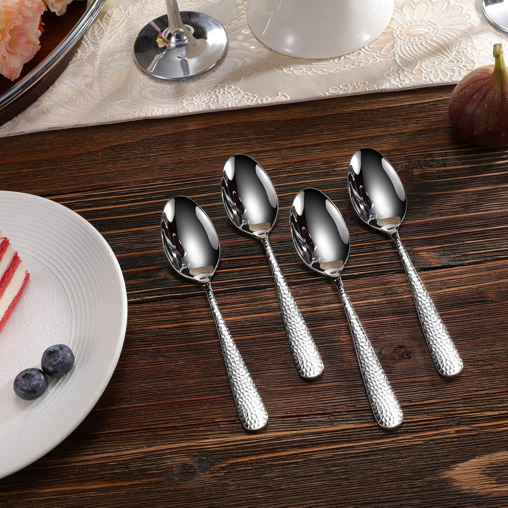 KEAWELL Premium 4-Piece Louise Hammered Spoons Set  18/10 Stainless Steel  Set of 4  Fine Spoon Set with Round Edge  Dishwasher Safe (6.4" Teaspoons)