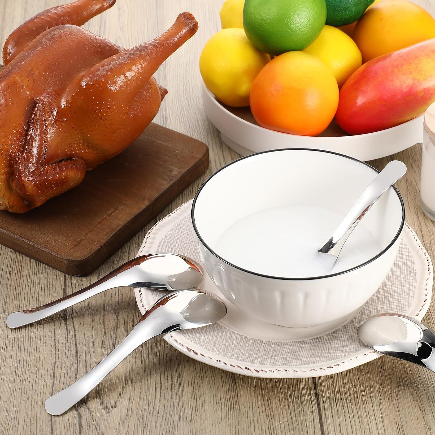Tioncy 50 Pcs Stainless Steel Soup Spoons Mirror Polished Asian Soup Spoons for Bouillon Dessert Cereal Ramen Pho Wonton Dumpling Noodles